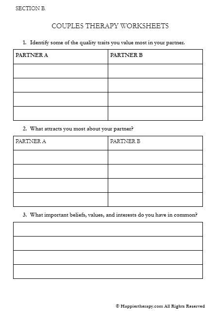 Couples Therapy Exercises Worksheets Couples Therapy Workshe