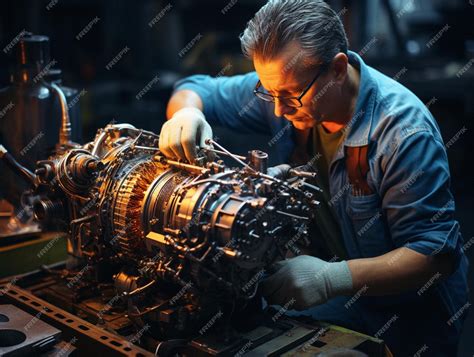 Premium Photo | Aircraft Engine Repair Service A Man Repairs an ...