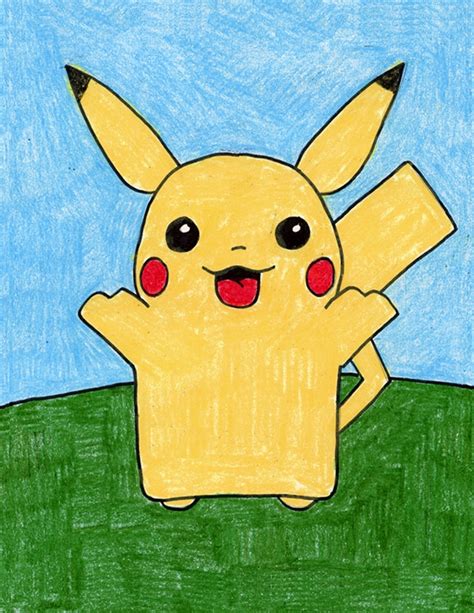 Easy How to Draw Pikachu Tutorial and Pikachu Coloring Page