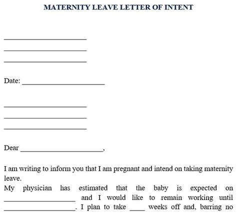 Free Maternity Leave Letter Of Intent Ms Word Excel Tmp