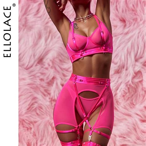 Ellolace Fancy Lingerie Delicate Bra And Panty Set Sheer Lace Outfit