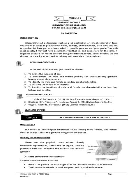 Module 1 Intoduction To Sex Gender And Society Elec 212 Pdf