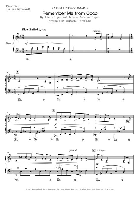 Remember Me Lullaby Sheet Music Robert Lopez Easy Piano