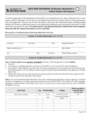 Fillable Online Usm Maine 2023 2024 DEPENDENT Verification Worksheet V