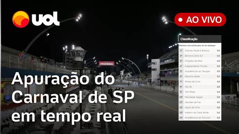 Apuração Carnaval SP AO VIVO veja as notas e a campeã das escolas de