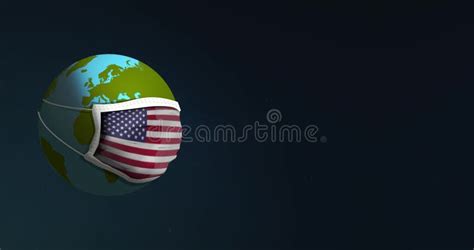 Earth Globe Breathing While Wearing In Medical Face Mask With Usa Flag