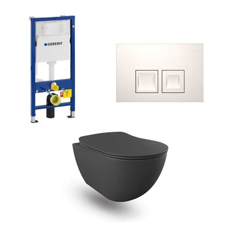 Geberit Duofix Pack WC Cuvette Suspendu Design Rimless Anthracite Mat