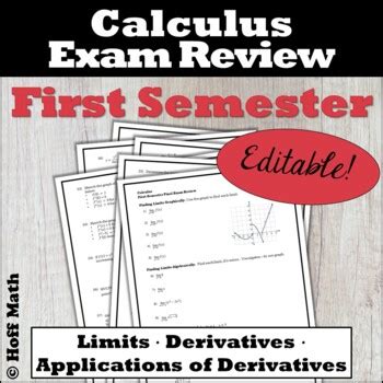 Calculus Exam Review First Semester EDITABLE By Hoff Math TPT