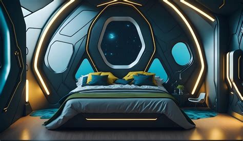 Premium Photo | Futuristic bedroom in spaceship background Generative AI