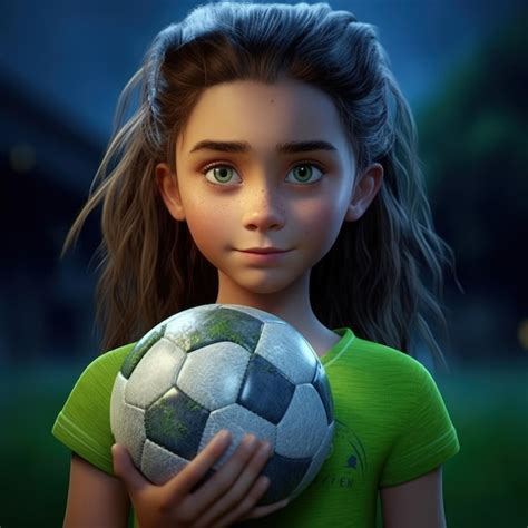 Premium Photo A Cartoon Character Girl With A Soccer Ball