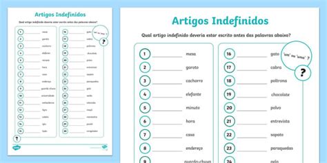 Artigos Definidos E Indefinidos