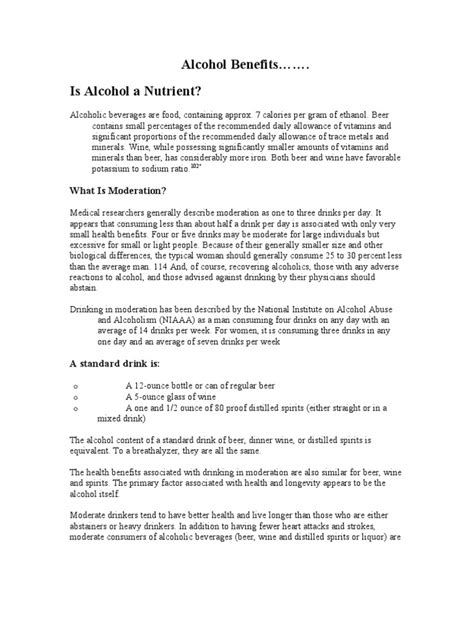 Alcohol Benefits . Is Alcohol A Nutrient? | PDF | Alcoholic Drinks ...