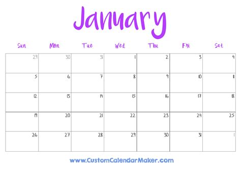 January Calendar With Grid Lines For Writing Freelancer Emmye