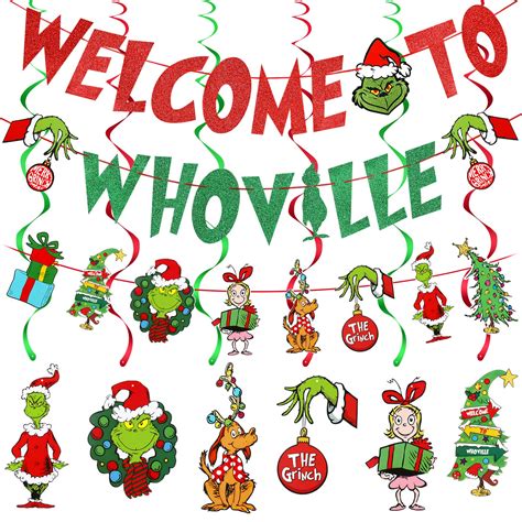 Buy Welcome To Whoville Banner Red Green Whoville Christmas Decorations Grinch Whoville ...