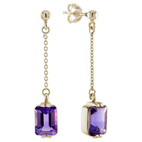 Natural Amethyst and Pearl Vintage Style Dangle Earrings in Solid 9K