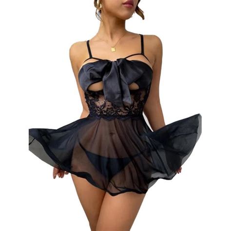 Lingerie Sexy En Dentelle Babydoll Avec String Dentelle Col V Nuisette