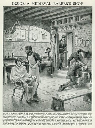 Inside A Medieval Barbers Shop Medieval History Pictures Barber Shop