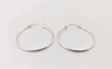 Medium Size Hoop Earrings 925 Sterling Silver 35mm Etsy