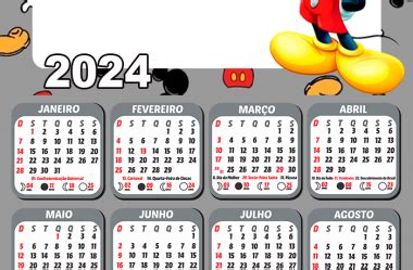 Calendário Mickey Mouse 2024 Moldura PNG Digital Grátis