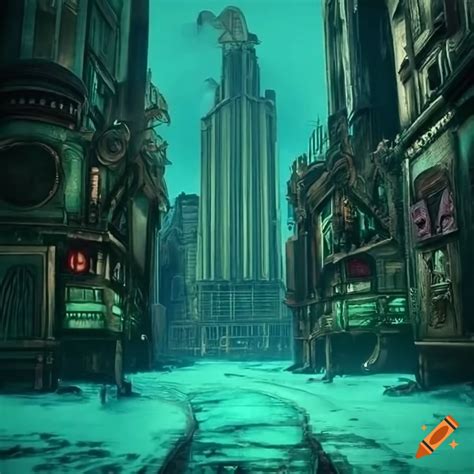 Dieselpunk Themed Underwater Street In Bioshock Rapture