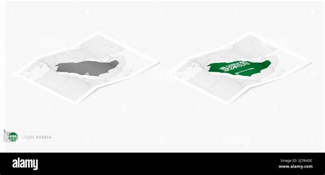 Set Of Two Realistic Map Of Saudi Arabia With Shadow The Flag And Map Of Saudi Arabia In