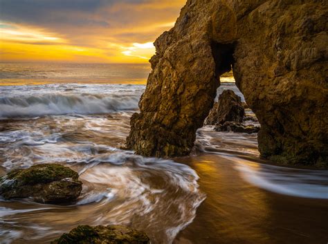 Malibu Sea Cave Malibu Beach El Matador State Beach Sunset Red Orange