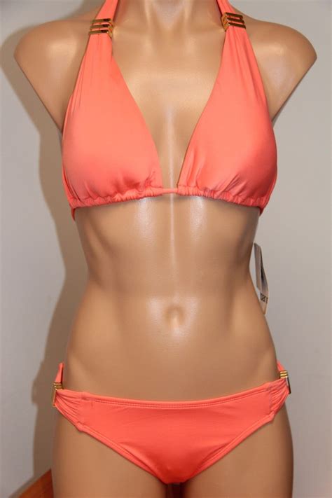 Nwt Bar Iii Swimsuit Bikini Pc Set Size L Coral Reef Halter Ebay