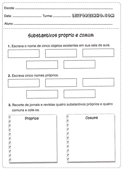 Atividades Substantivos Substantivos Comuns E Pr Prios Substantivos