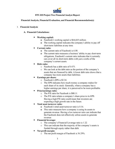 Fin Project Two Financial Analyst Report Financial Calculations