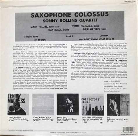 Praise For Saxophone Colossus Fantasy Ojc Reissue The Broken Record