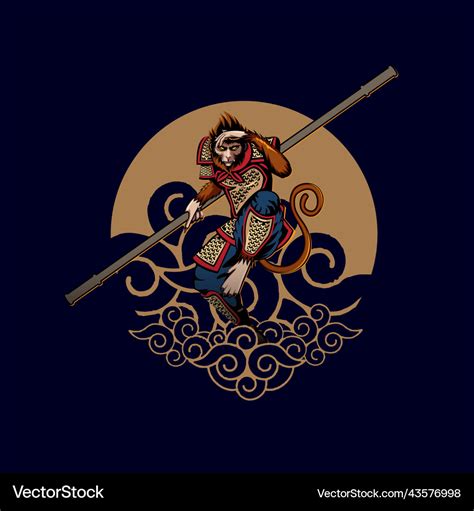 Sun Wukong The Monkey King Rides Flying Nimbus Vector Image