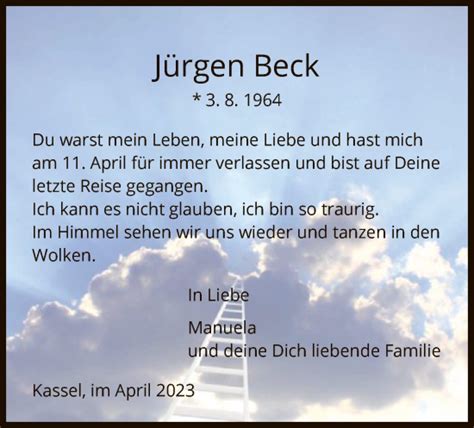 Traueranzeigen Von J Rgen Beck Trauer Hna De