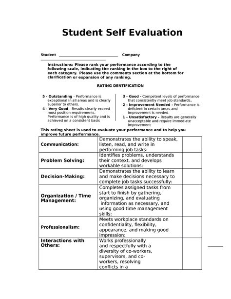 Initial Student Self Evaluation Student Self Evaluation Student Studocu