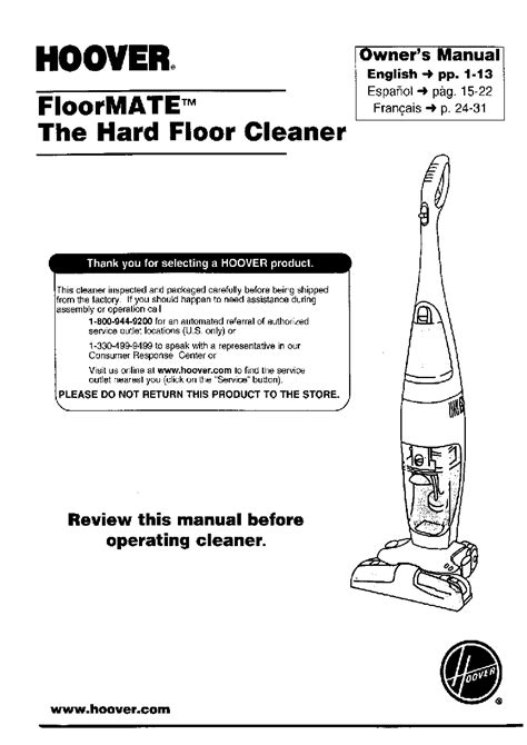 Hoover FloorMATE Hard Floor Cleaner Vacuum Cleaner Owner's manual PDF ...