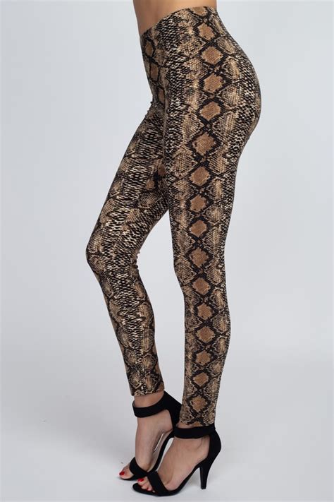 Womens Snakeskin Print Peach Skin Leggings Wholesale