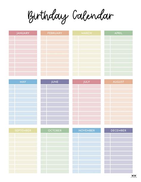 Birthday Calendars Trackers 20 FREE Printables Printabulls