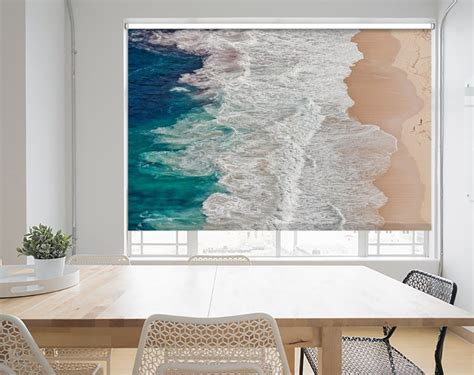 Ocean Shoreline Beach Waves Roller Blind Photo Printed Picture Blinds