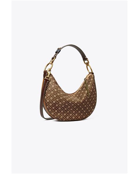 Tory Burch T Monogram Calf Hair Mini Crescent Bag In Brown Lyst Canada