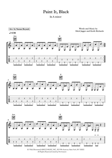 Paint It Black Arr Suzan Beyazit By Rolling Stones Sheet Music For