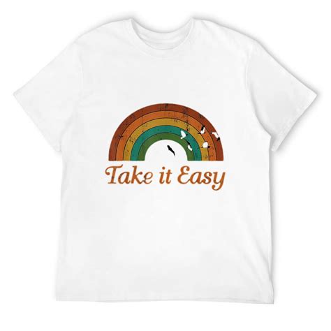 Mens Vintage Retro Weathered Look Take It Easy Tee Shirts White