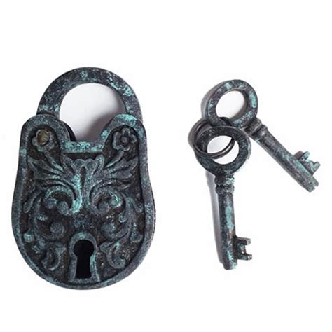 SALE - Solid Brass Padlock Vintage - Verdigris Green