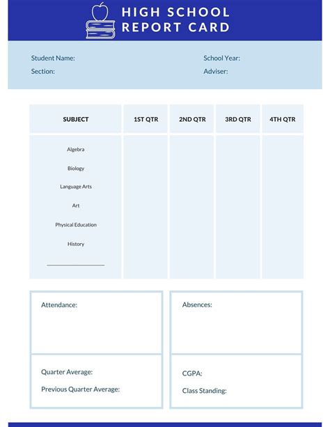 High School Digital Report Card Report Card Printable Report Card