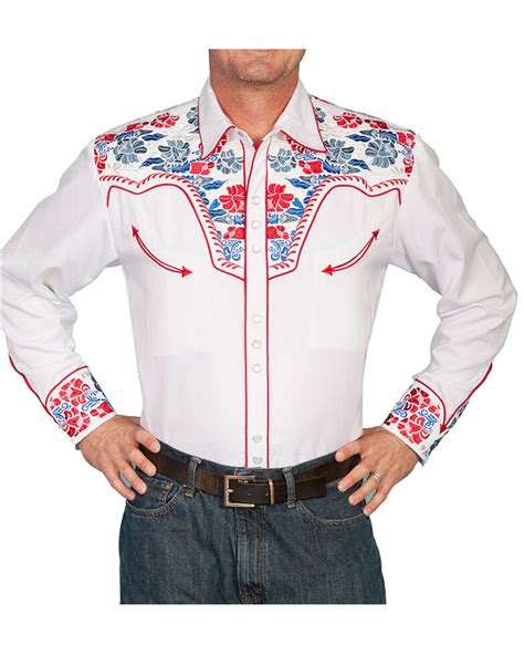 Scully Men's Vibrant Floral Embroidered Retro Long Sleeve Western Shirt ...