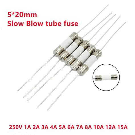 10PCS 5x20mm Ceramic Fuse Slow Blow Tube Fuse With A Pin 5 20mm 250V 0