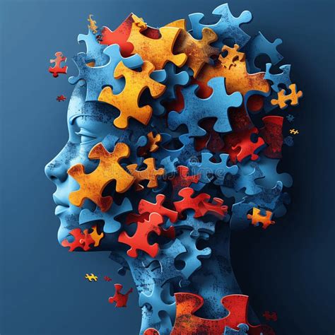 Mental Wellness Symbol 3d Head With Puzzles Stock Illustration