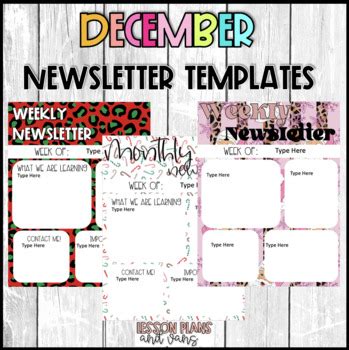 December Newsletter Templates (4 designs) by Lesson Plans and Vans