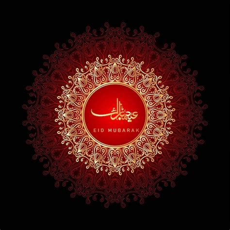 Premium Vector A Red And Gold Greeting Card For Eid Mubarak