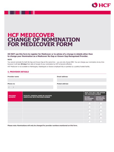 Fillable Online HCF Medicover Change Of Nomination For Medicover Fax