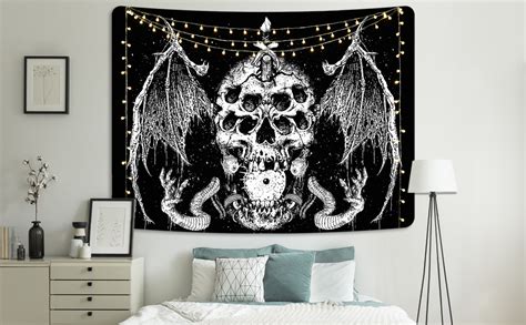 Amazon Lyacmy Skull Tapestry Devil Wings Tapestry Black And White