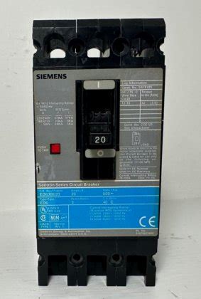 Siemens ED63B020 20A Sentron Circuit Breaker Type ED6 480 600V 3 Pole